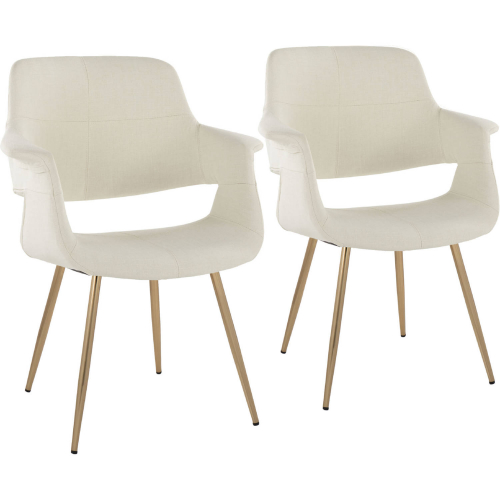 Vintage Flair Dining Accent Chair in Gold & Cream Fabric (Set of 2)